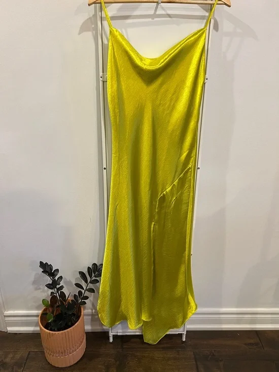 Chartreuse Cowl Neck Slip Dress - Picture 1 of 6